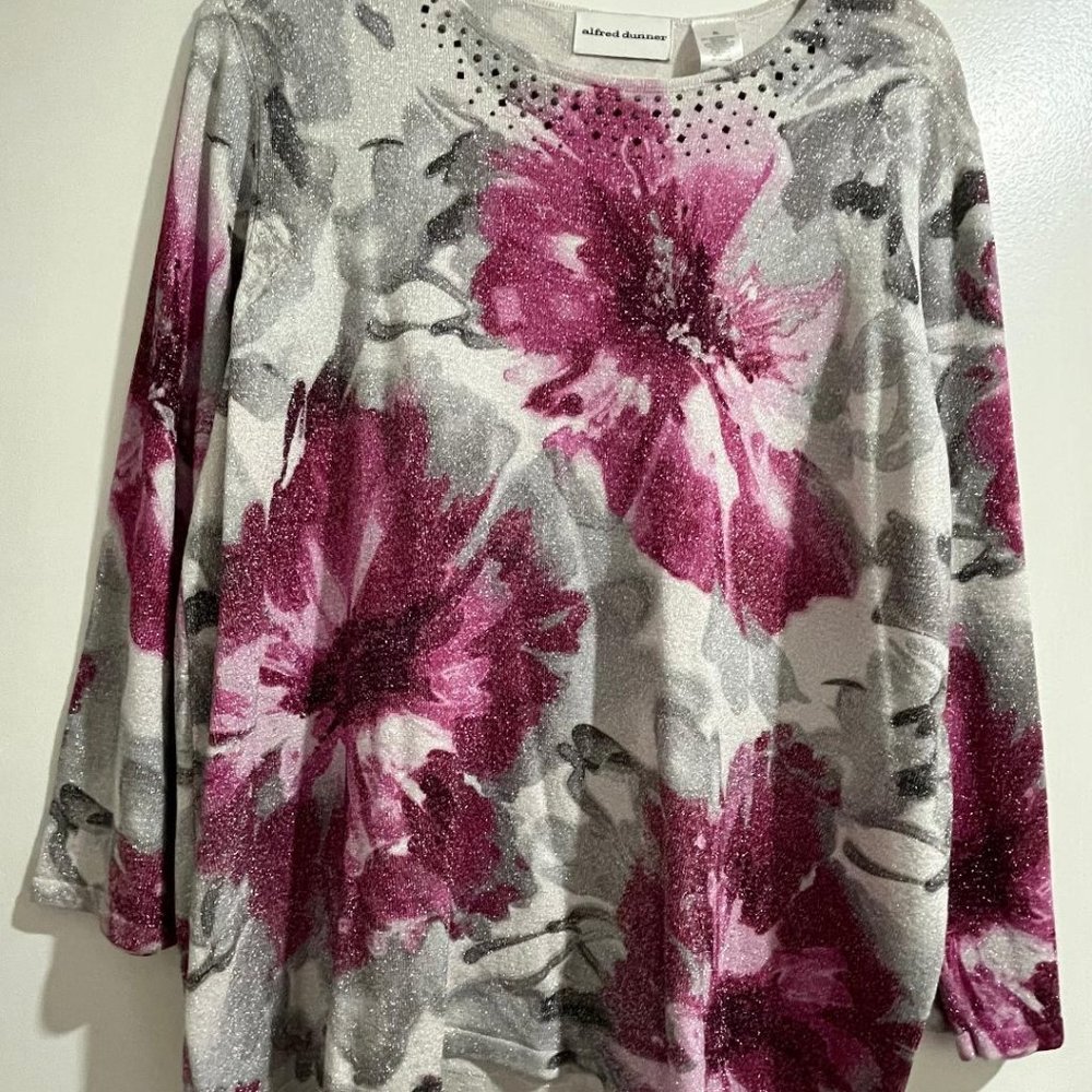 Alfred Dunner Sz.XL Pink Light Gray Silver Sweater